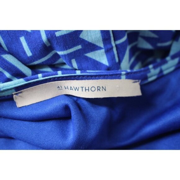 41 Hawthorn Blue Matte Jersey Knit 3/4 Sleeve Belted Faux Wrap Dress Size S - Picture 5 of 6